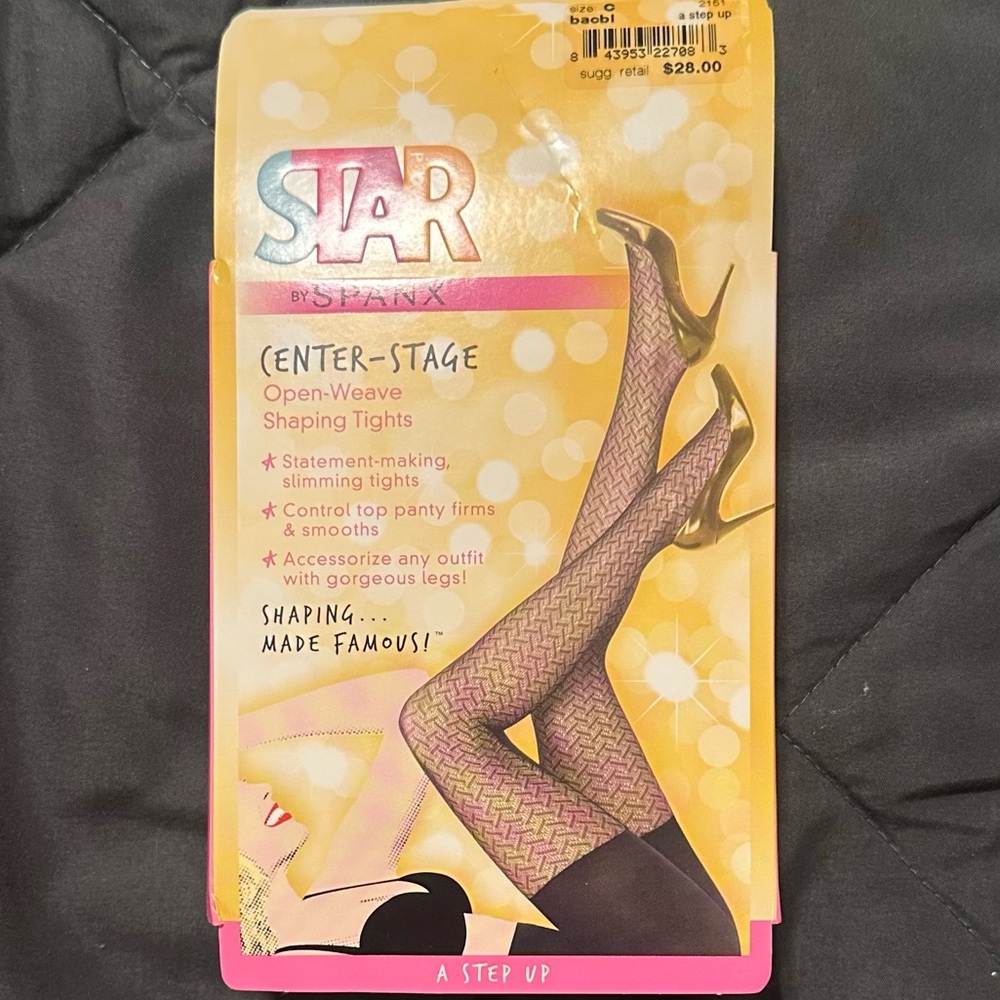 Star Power by SPANX Center Stage Open Weave Shaping Tights - NEW Size C